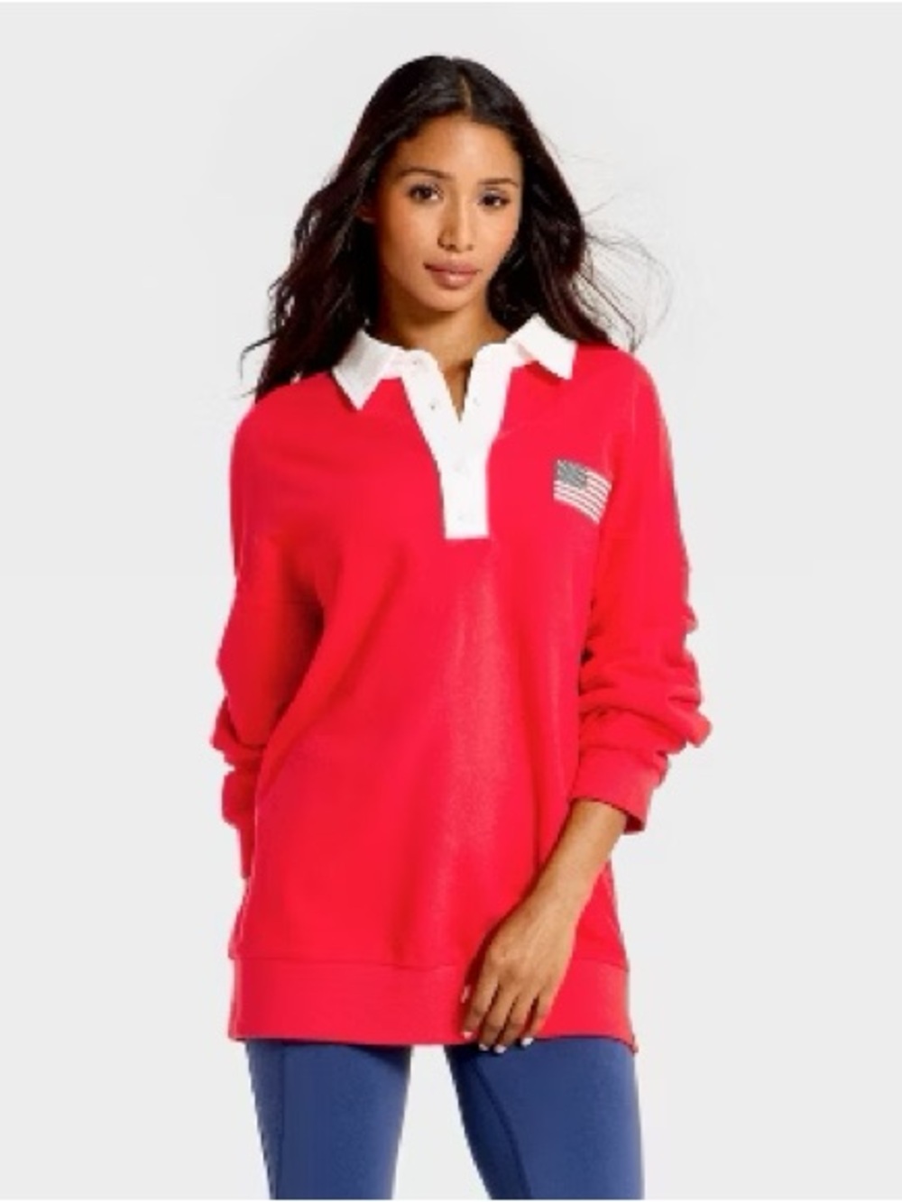 Joylab French Terry oversized patriotic polo shirt top NWT XL